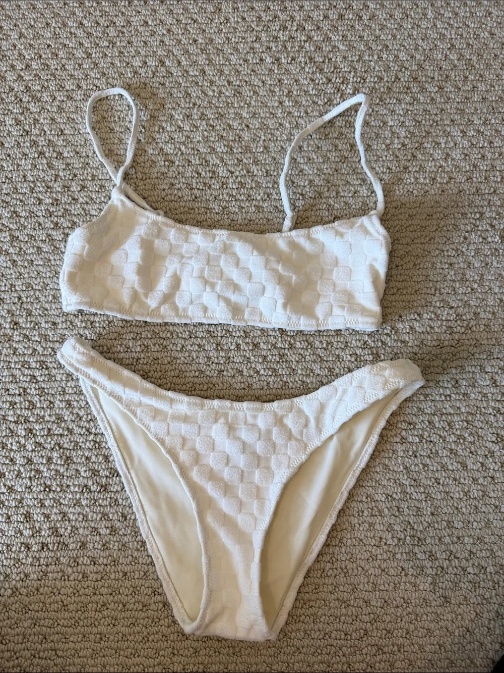 triangl swimwear White Textured Square-Pattern Bikini Set